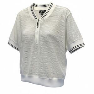 NWT GSTQ Women’s White Mesh Short Sleeve Zip Top - Size XL